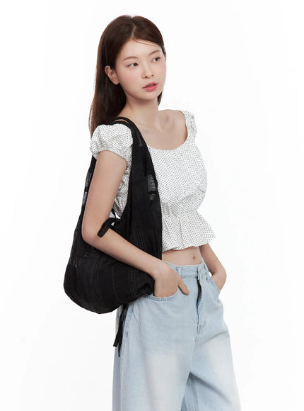 black-mesh-plaid-shoulder-bag