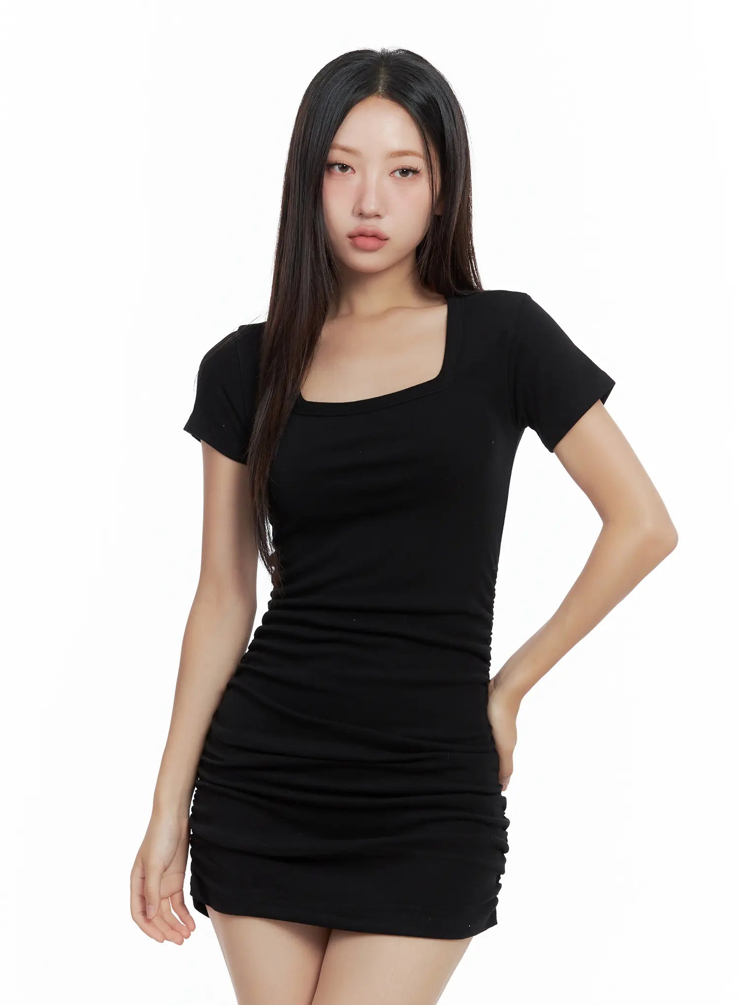shirred-square-neck-mini-dress-cl508