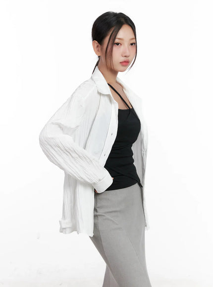 White Button-Up Long Sleeve Shirt CL518