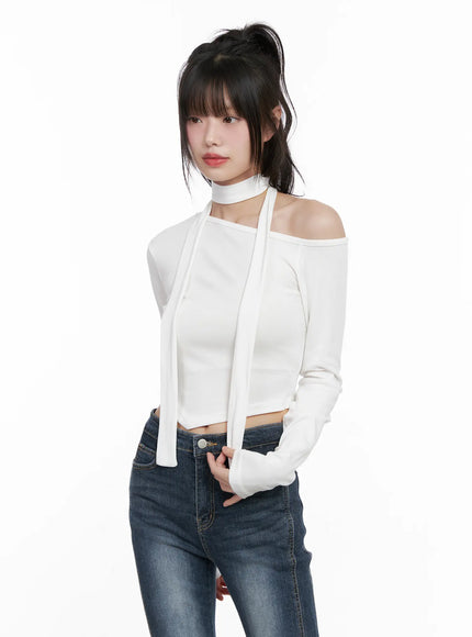 Off Shoulder Scarf Long Sleeve Top CG519