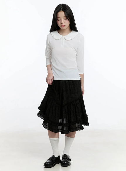 Polka Dot Ruffle Hem Midi Skirt IM513