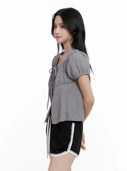 striped-puff-sleeve-ribbon-top-cl516