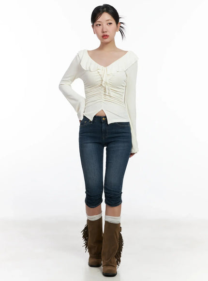ruffle-shirred-v-neck-long-sleeve-top-cj530