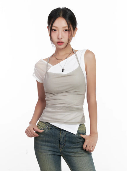 Mesh Draped Halter Tank CL518