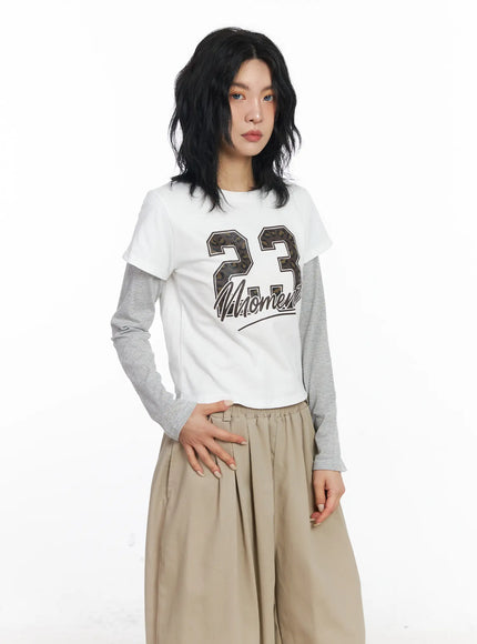23 Graphic Layered Long Sleeve Top CJ523