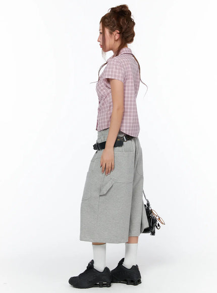 plaid-shirred-short-sleeve-shirt-ca515