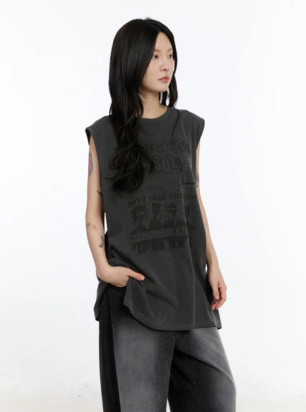 Oversized Pigment Print Sleeveless Top CA508
