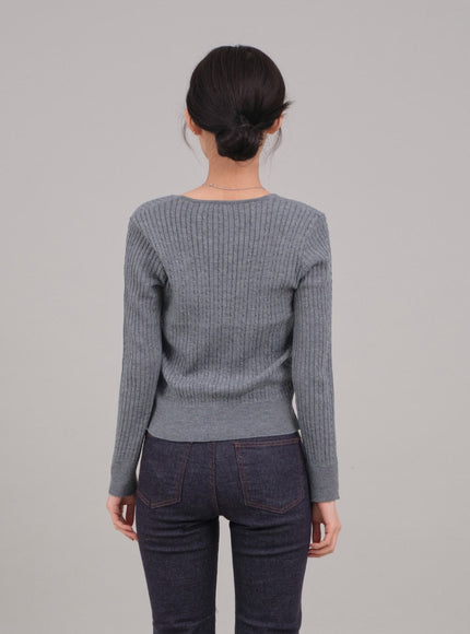 V Neck Cable Knit Top C2701
