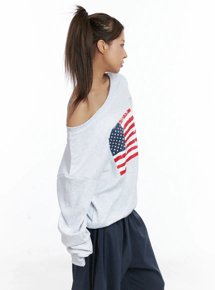 American Flag Off-Shoulder Sweatshirt CS504