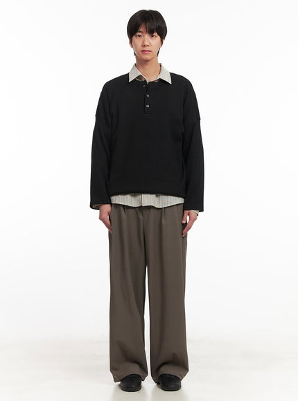 Men's Ribbed Buttoned Long-Sleeve Shirt IA510