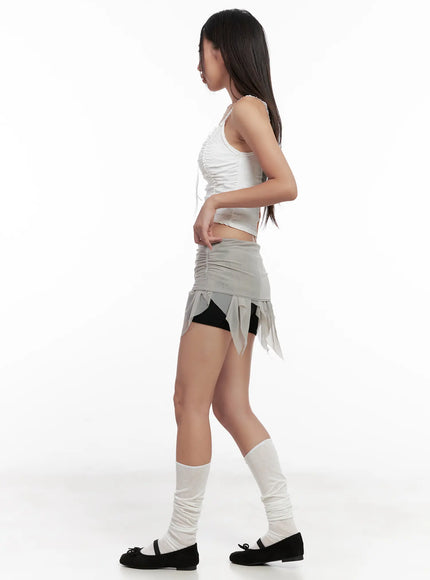 Sheer Frill Asymmetric Mini Skirt CL518