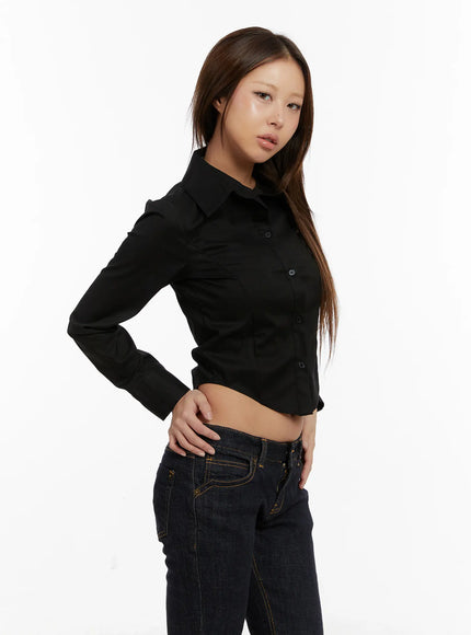 Cropped Slim Fit Button-Up Shirt CD515