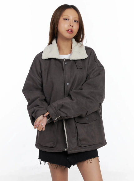 Oversized Suede Shearling Jacket IN528