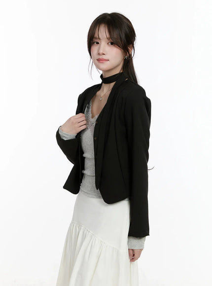chic-u-neck-crop-jacket-with-scarf-cm505