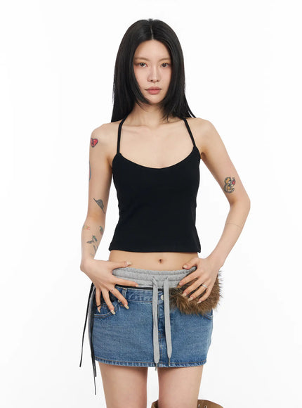 simple-boho-halter-neck-top-cm517 / Black