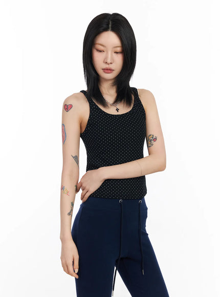 polka-dot-sleeveless-top-cf526 / Black