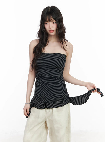 striped-frill-detail-tube-top-cm526 / Black