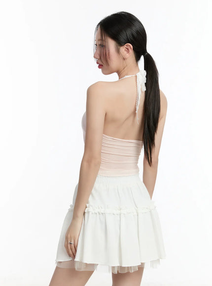 Lace Trim Halter Crop Top CM511