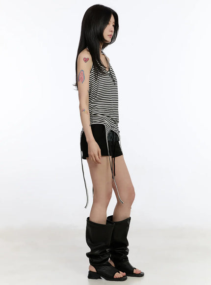 Graphic Print High-Waist Shorts CA508