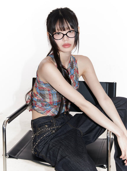 plaid-print-halter-top-cy520
