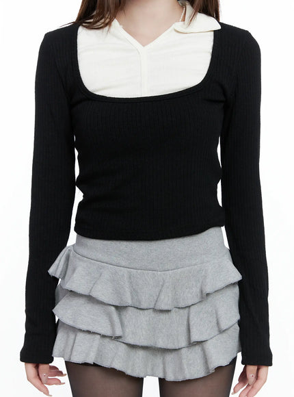 Layered Collared Knit Top CS501