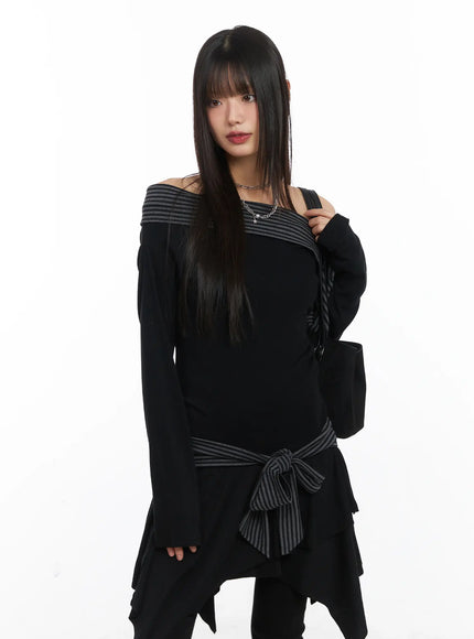 Off-Shoulder Two Tone Mini Dress CD522