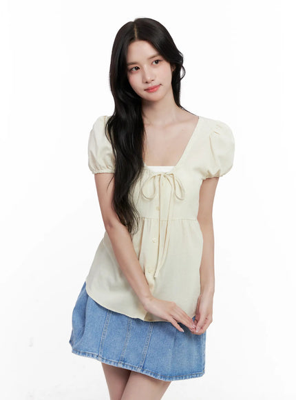 v-neck-puff-sleeve-summer-top-cl516