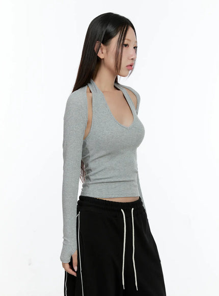 Ribbed Halter Top Bolero Set CS517