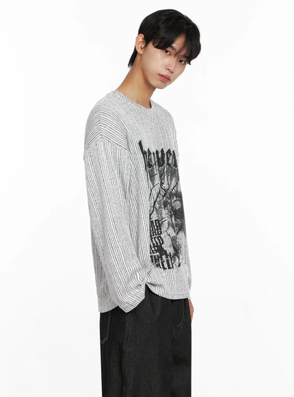 Men's Striped Graphic Knit Long Sleeve IO516