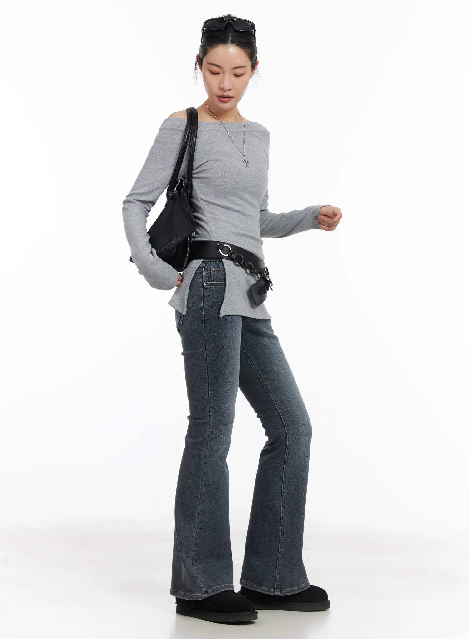 Off-Shoulder Slit Long Sleeve Top CD509