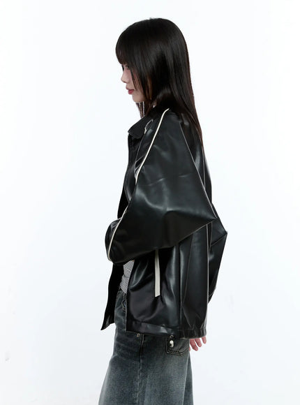 Two-Tone Faux Leather Jacket CG511