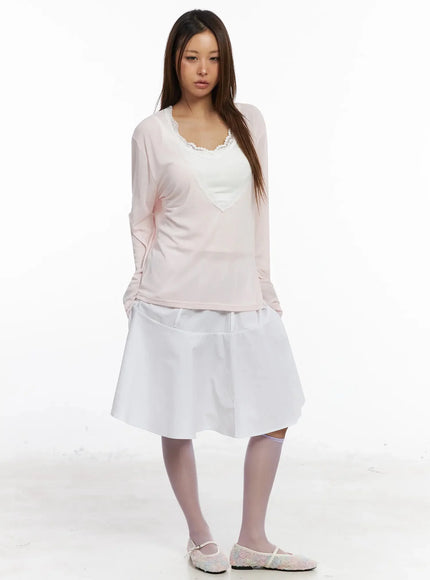 Lace Trim V-Neck Relaxed Top IY504
