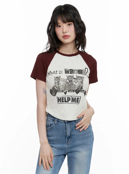 Cat Graphic Raglan Tee IL531