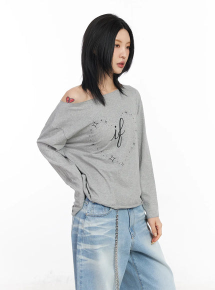 Off-Shoulder Graphic Long Sleeve Top CF526