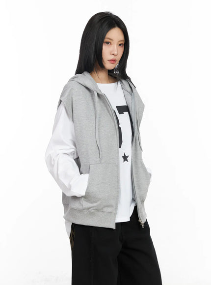 oversized-hooded-zip-up-vest-cm516 / Gray