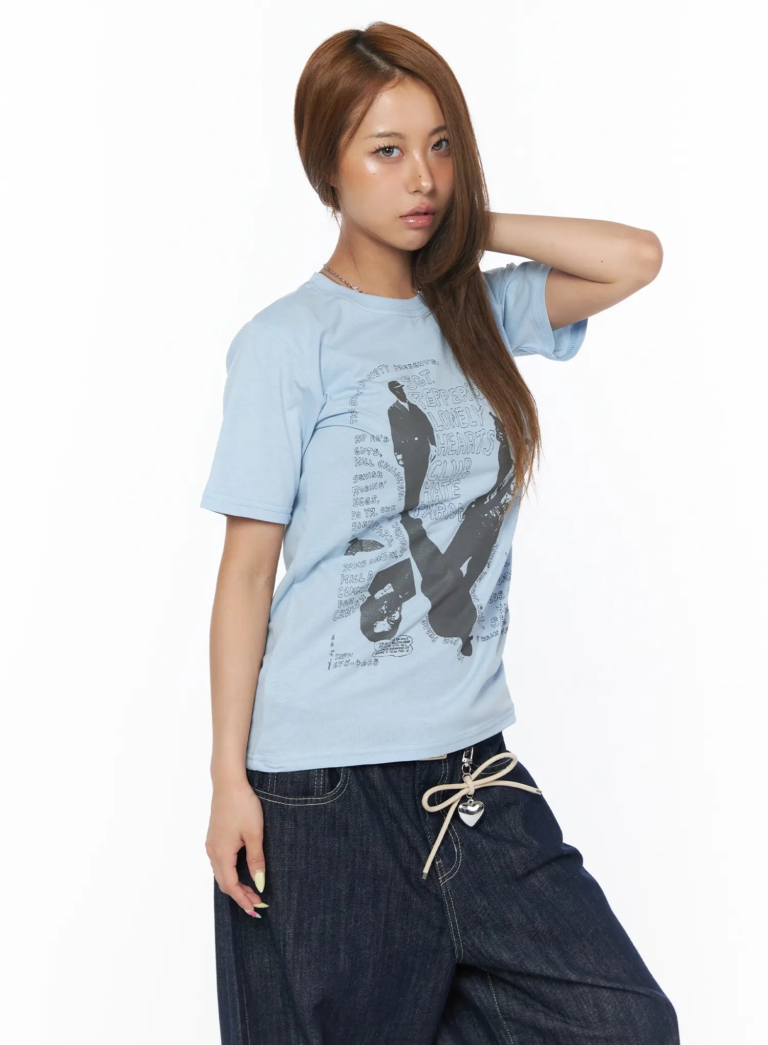 graphic-print-oversized-t-shirt-cu502 / Light blue