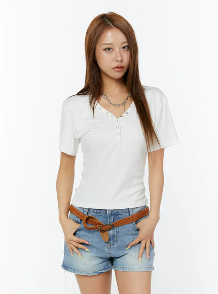 casual-v-neck-short-sleeve-tee-cy520 / White