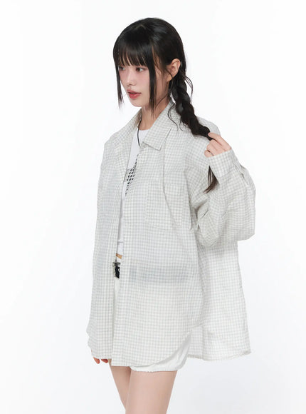 summer-checkered-button-up-shirt-ca528 / White