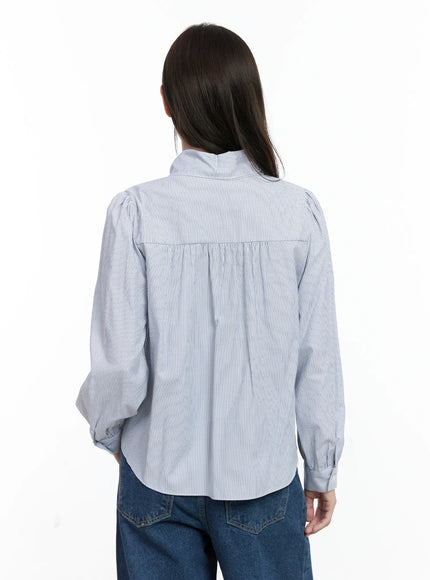 Striped Puff Sleeve Tie Blouse CO506