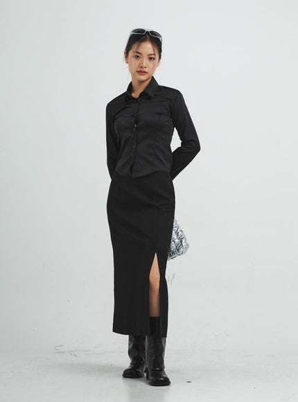 Navy Satin Line Shirt CS14