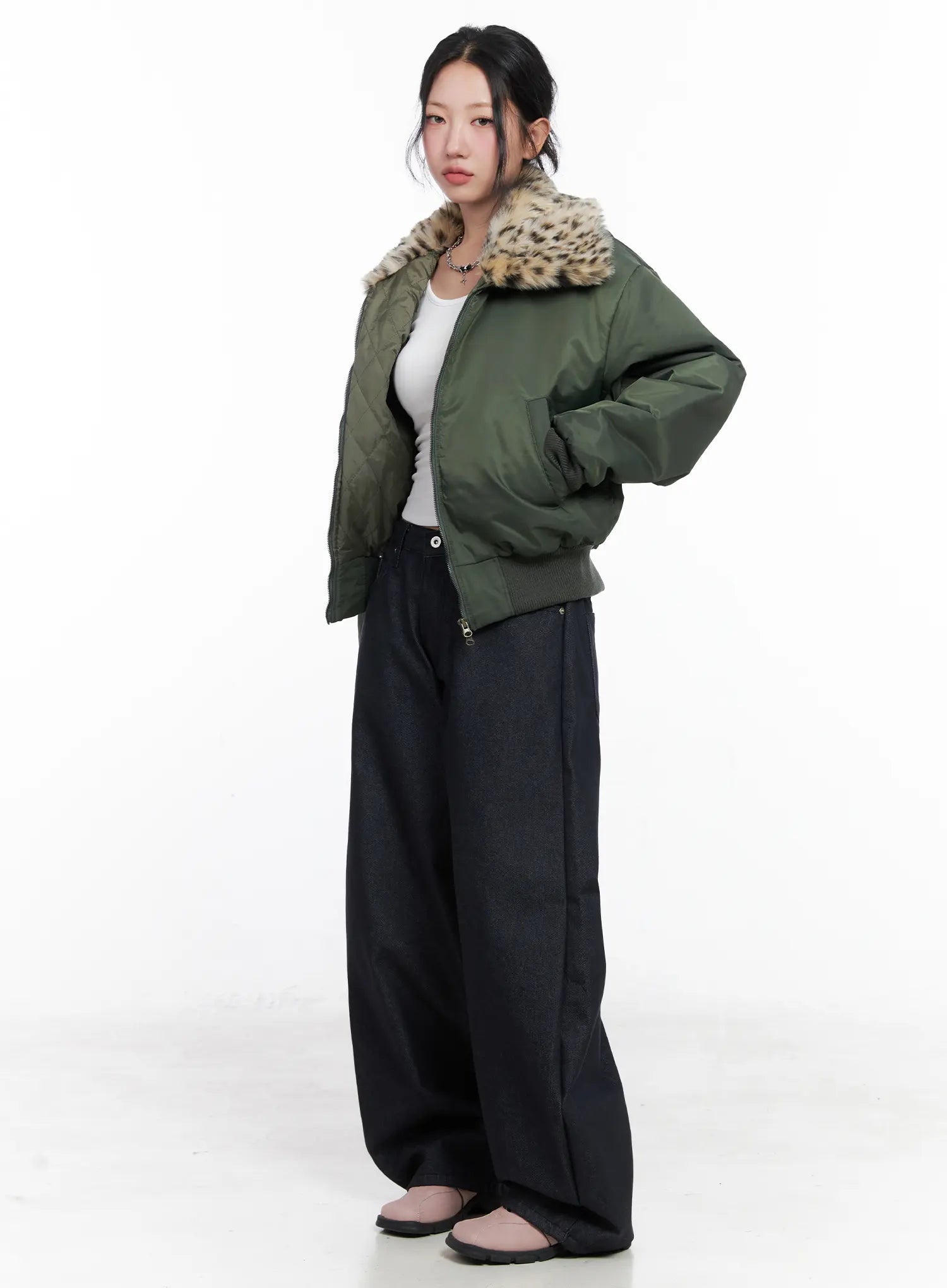 Cozy Faux Fur Collar Bomber Jacket CN514