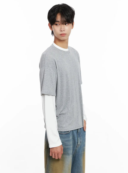 Men's Layered Semi-Crop T-Shirt IO516