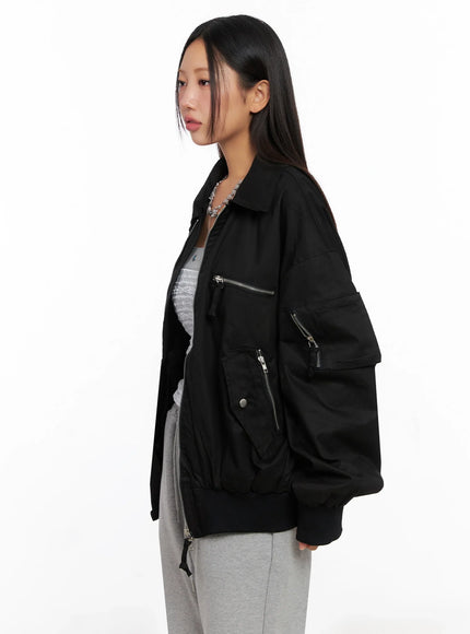 Oversized Zipper Bomber Jacket IG528