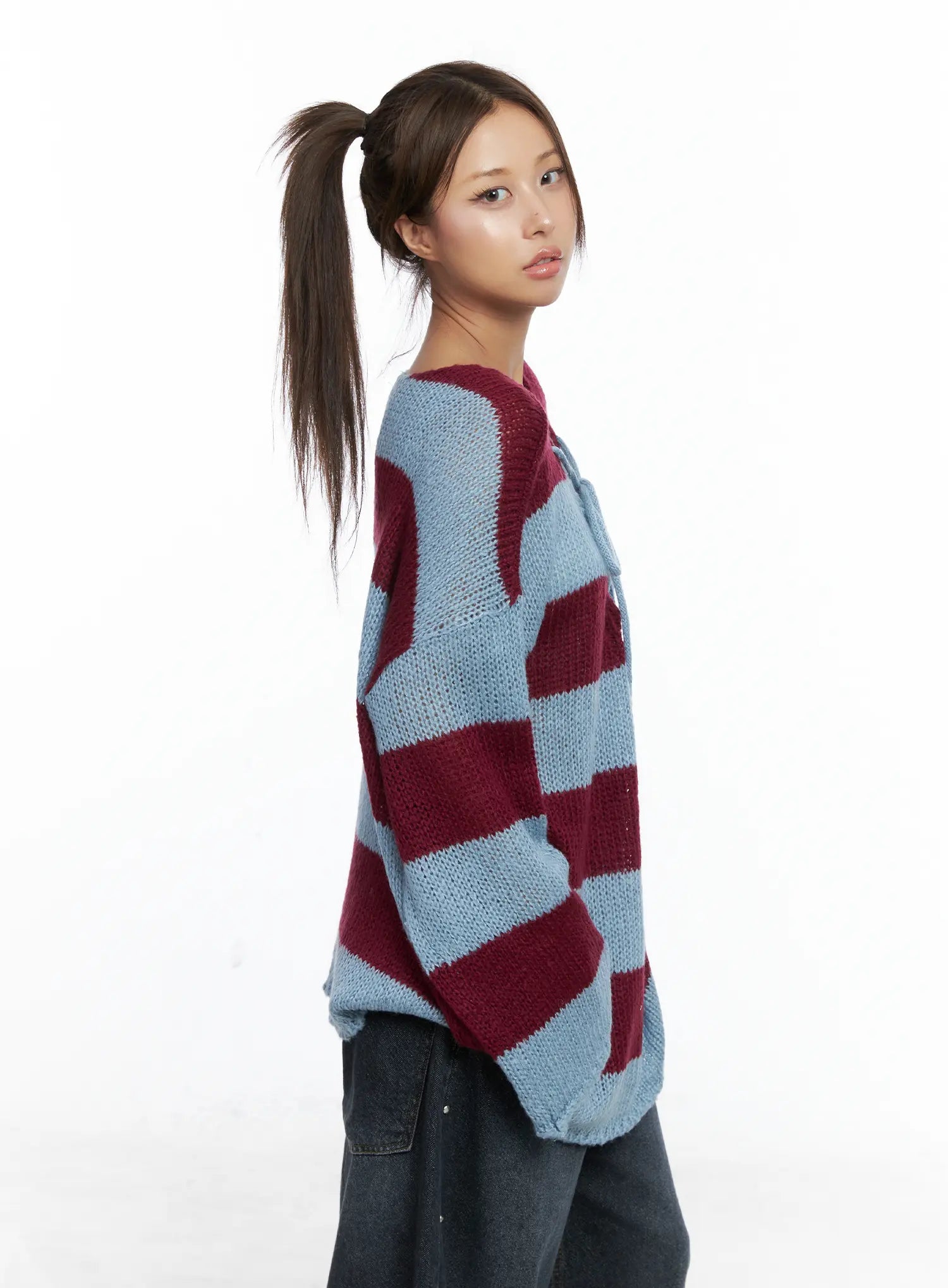 striped-lace-up-long-sleeve-knit-top-cs505