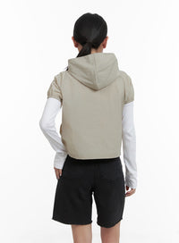 shirred-hooded-short-sleeve-nylon-jacket-ca415