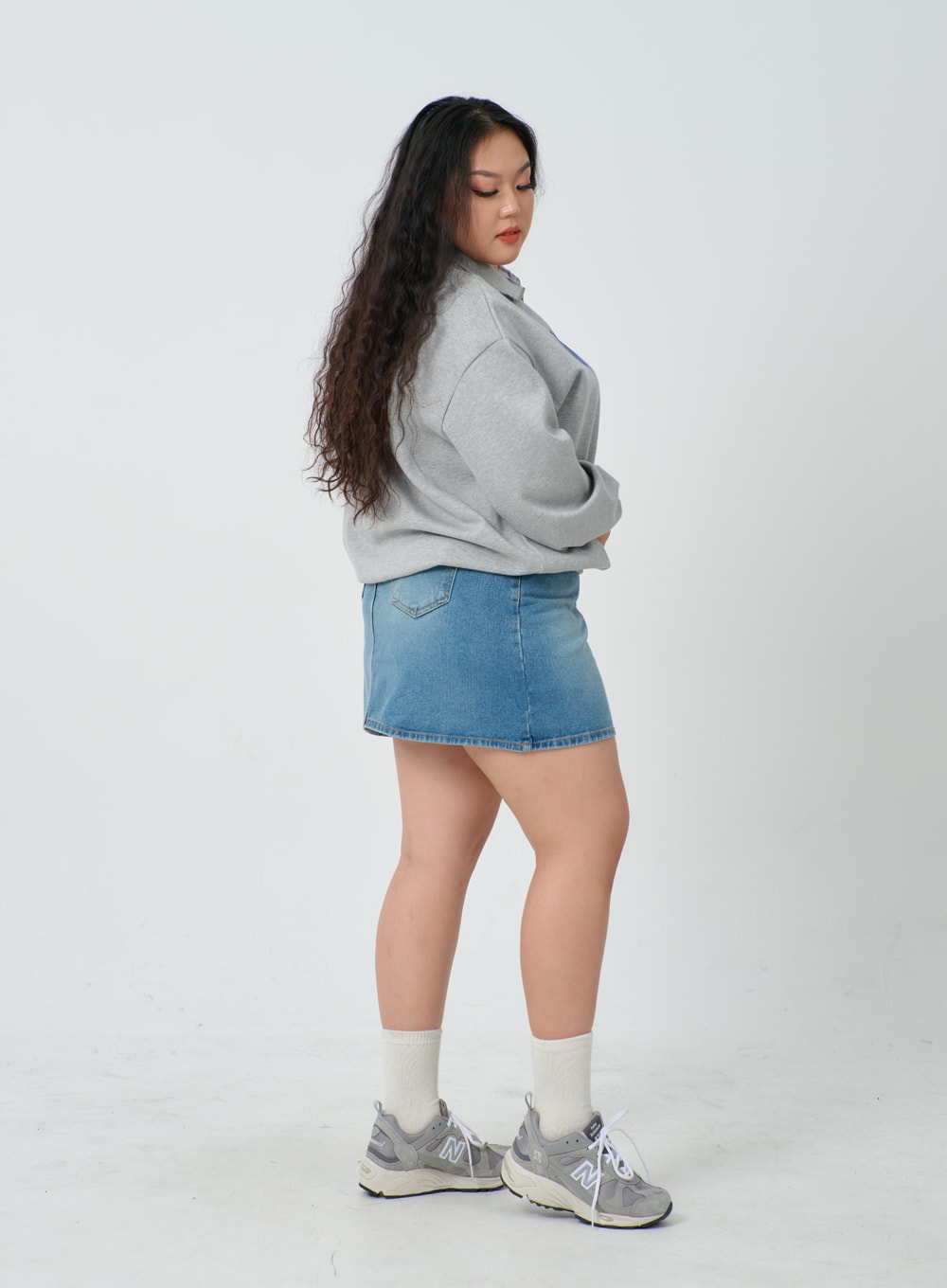 Plus Light Washed Mini Denim Skirt ID27
