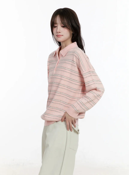 Oversized Striped Collar Knit Top CM510
