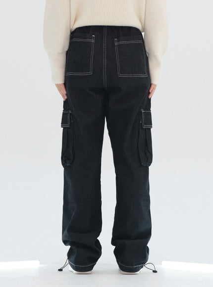 Wide Leg Denim Cargo Pants