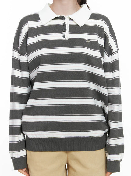 Oversized Striped Long Sleeve Collared Shirt CO503