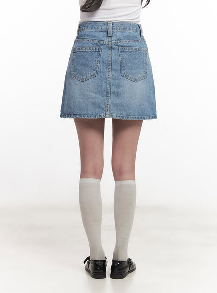 Washed Stitched Denim Mini Skirt CA511